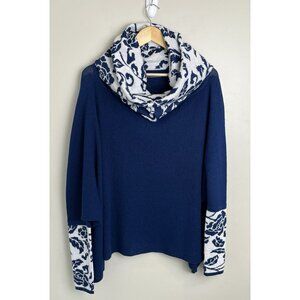 Peru Etnico 100% Baby Alpaca Women’s Poncho Blue Floral Cowl Neck One Size